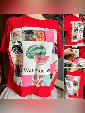 Quilty Tee Shirt - Red Watermelon Patchwork